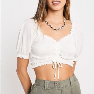 UO shay cinched puff sleeve cropped top